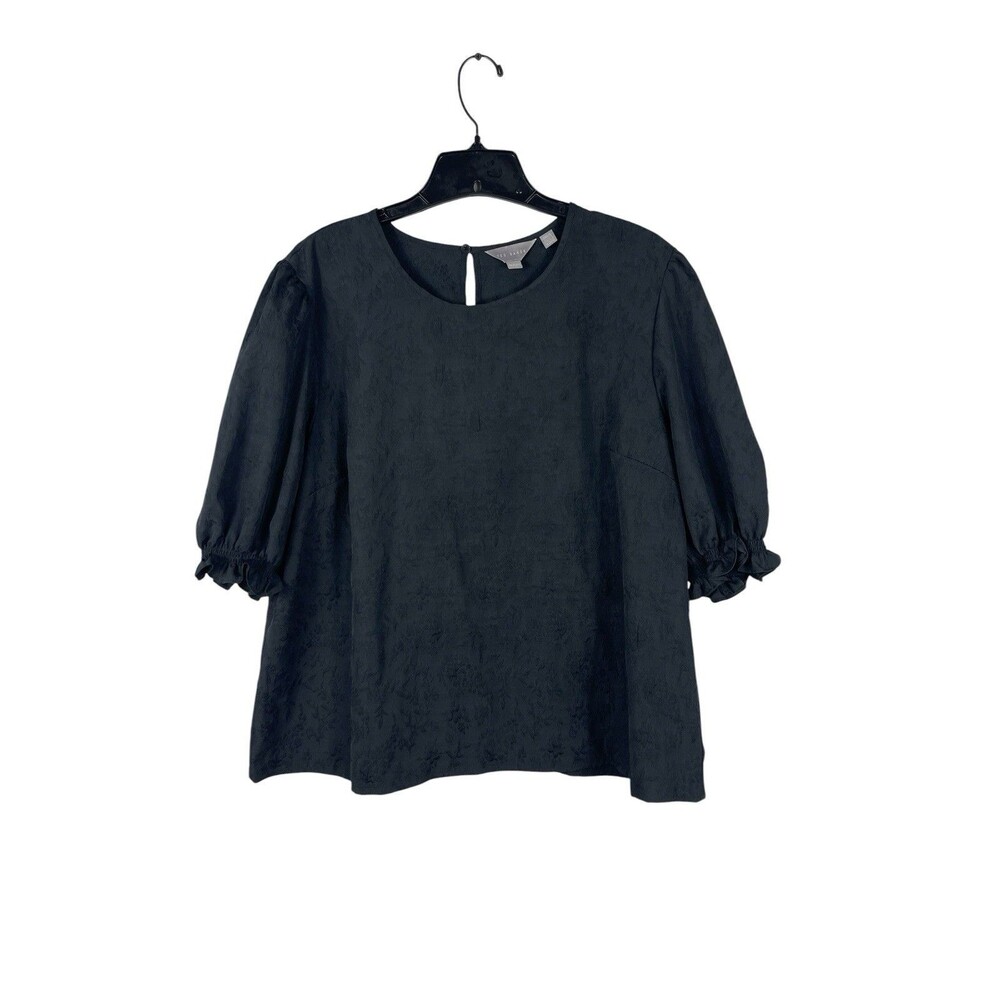 Ted Baker Black Jacquard Short Sleeve Puff Sleeve Blouse Womens XXL
